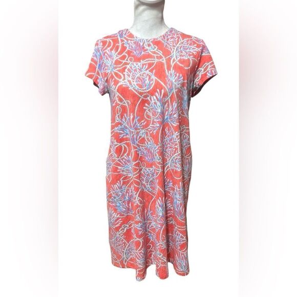 J. MCLAUGHLIN Smooth Stretch Swing Dress in Coral Sanibel Rope Size M - Picture 1 of 5